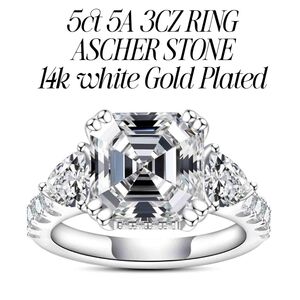 5ct 3 ascher cut Engagement Ring 5A Grade Simulated Diamond
